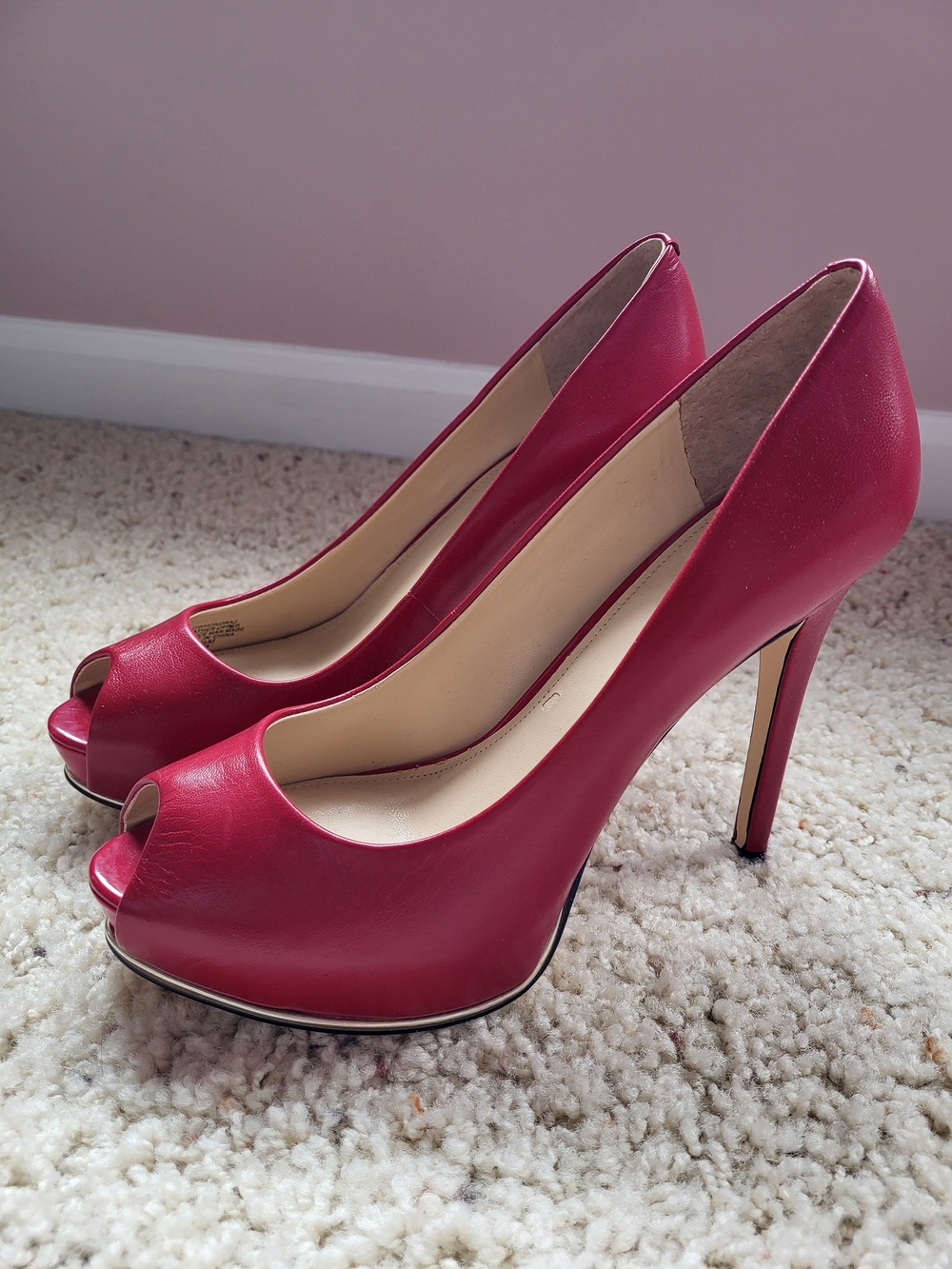 Guess Red Peep-Toe Stiletto Pumps